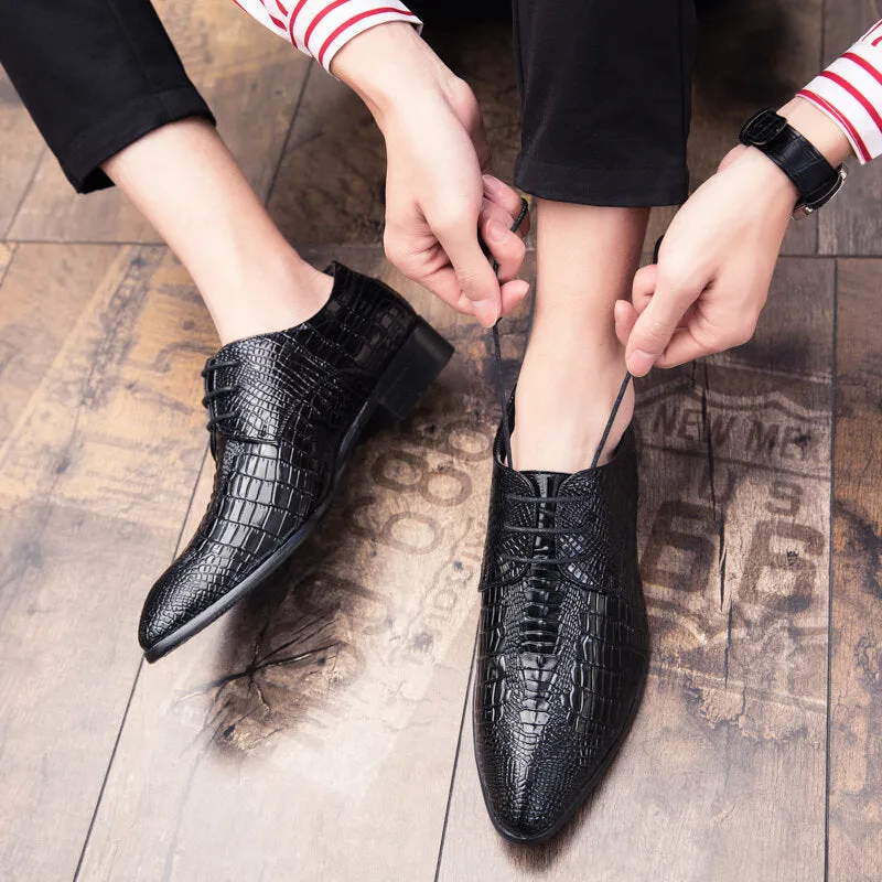 Crocodile Veins Lace-up Pointed Toemal Business Dress Men Dress Shoes