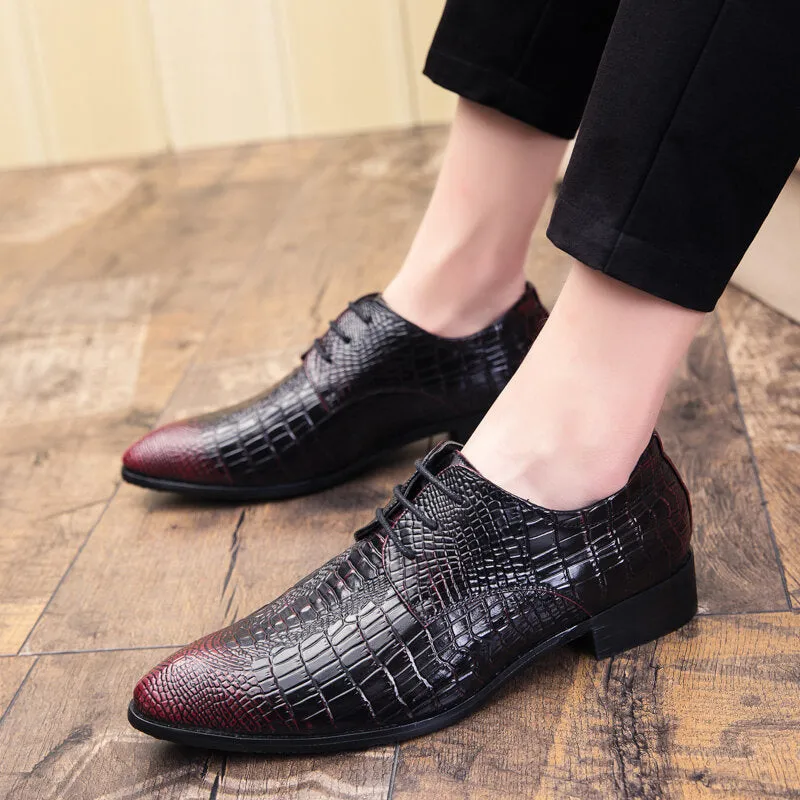 Crocodile Veins Lace-up Pointed Toemal Business Dress Men Dress Shoes