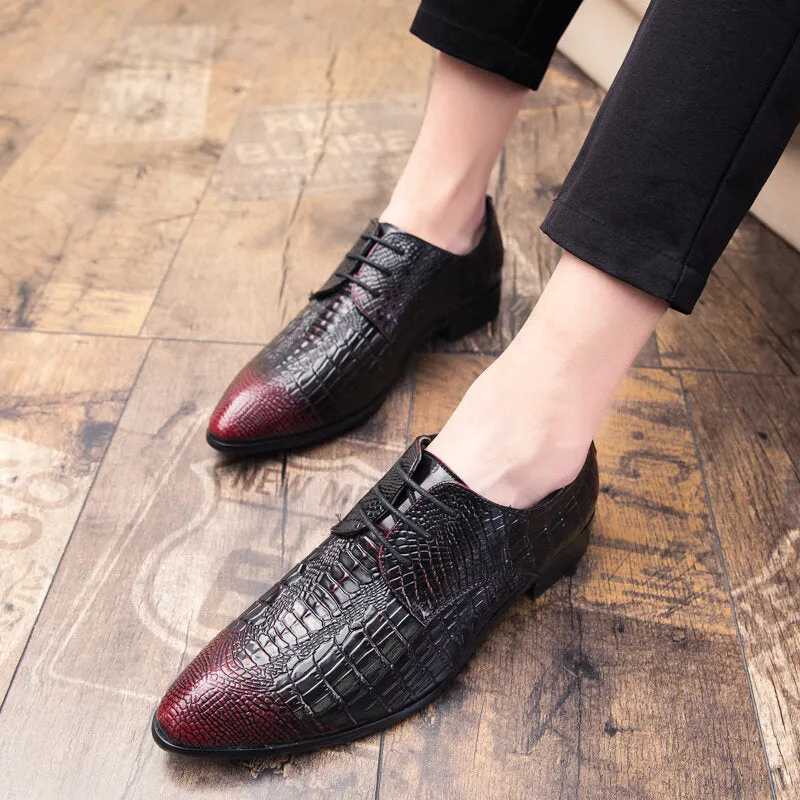 Crocodile Veins Lace-up Pointed Toemal Business Dress Men Dress Shoes