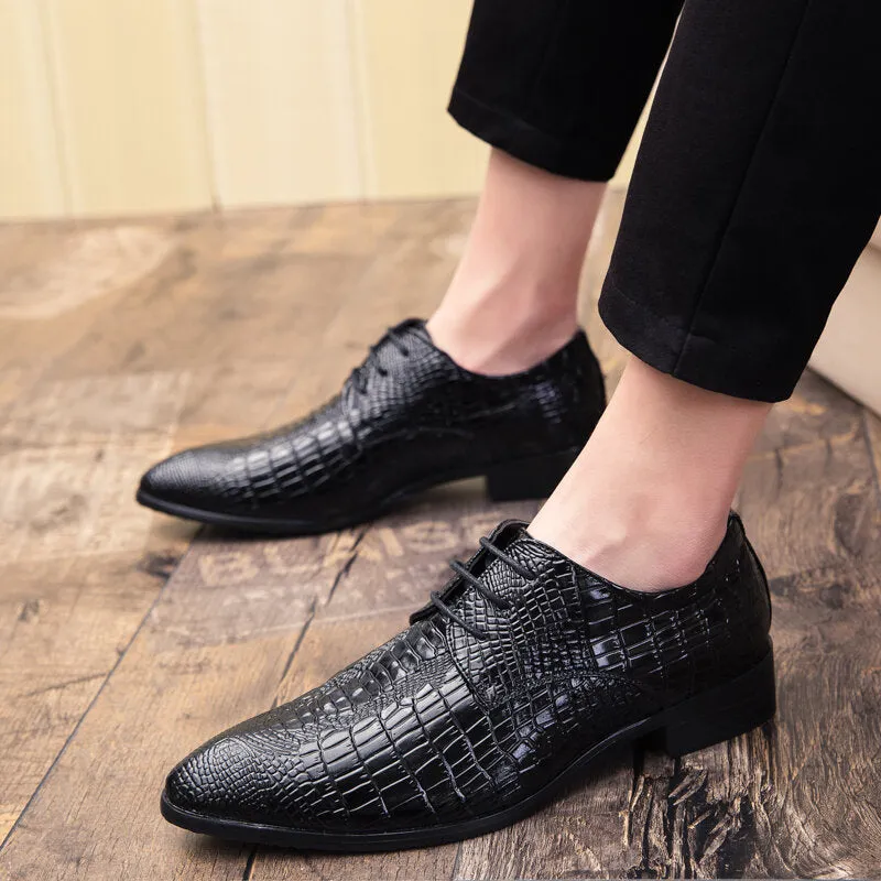 Crocodile Veins Lace-up Pointed Toemal Business Dress Men Dress Shoes