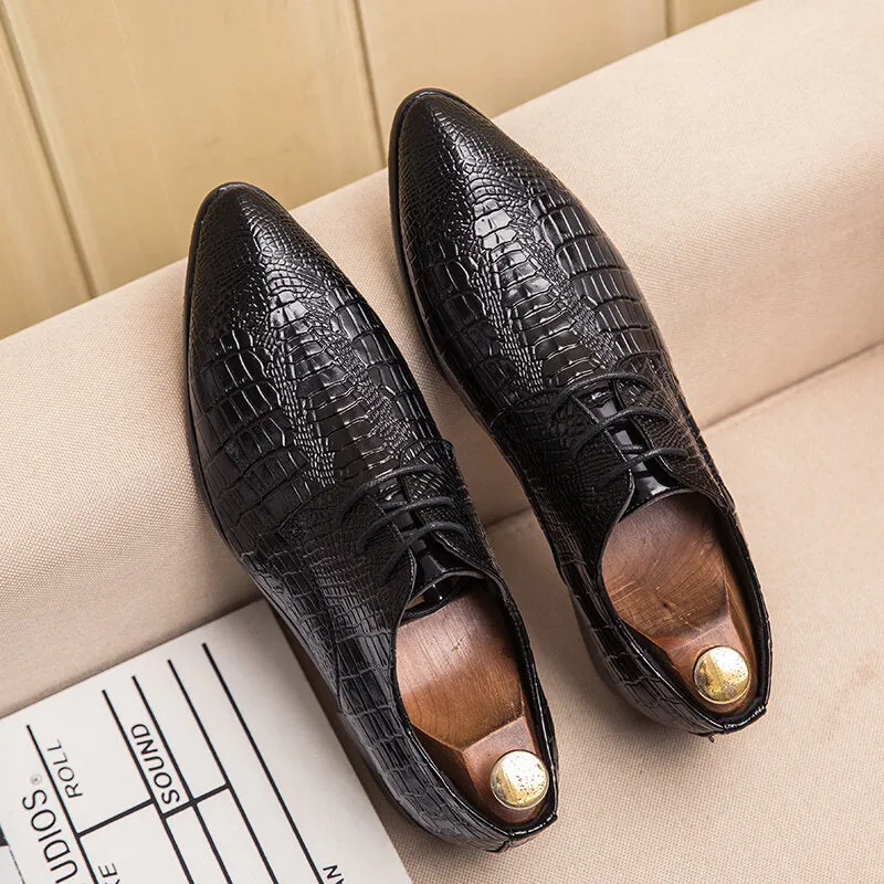 Crocodile Veins Lace-up Pointed Toemal Business Dress Men Dress Shoes