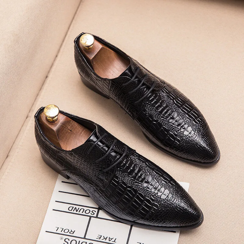Crocodile Veins Lace-up Pointed Toemal Business Dress Men Dress Shoes