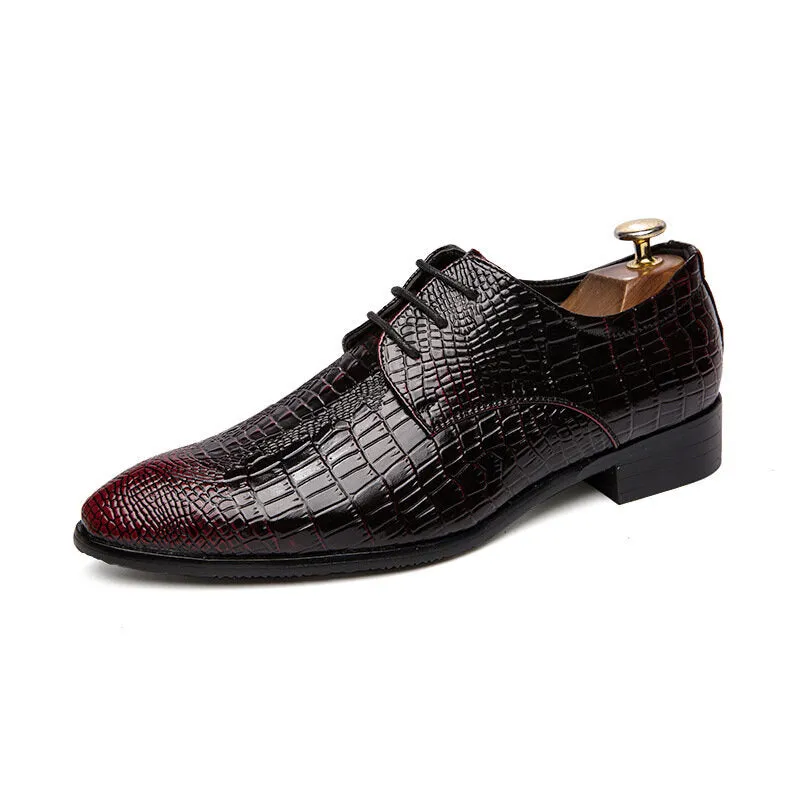 Crocodile Veins Lace-up Pointed Toemal Business Dress Men Dress Shoes