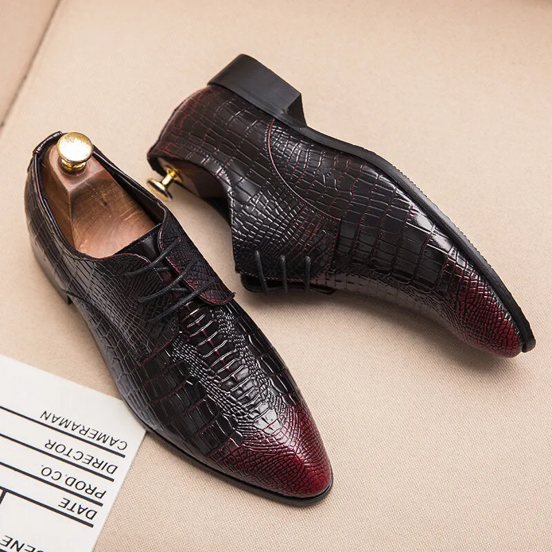 Crocodile Veins Lace-up Pointed Toemal Business Dress Men Dress Shoes