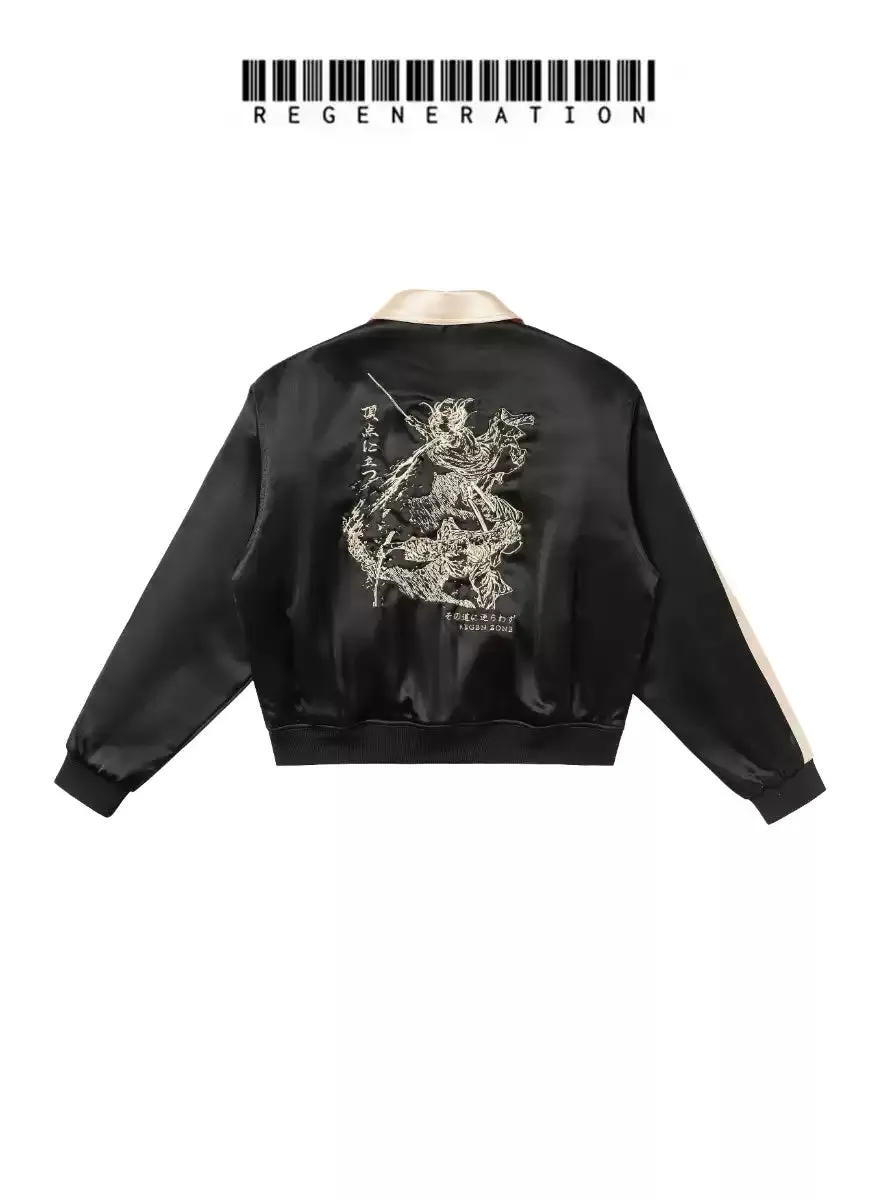 Ronin Luxe Satin Embroidered Jacket - Black & Gold