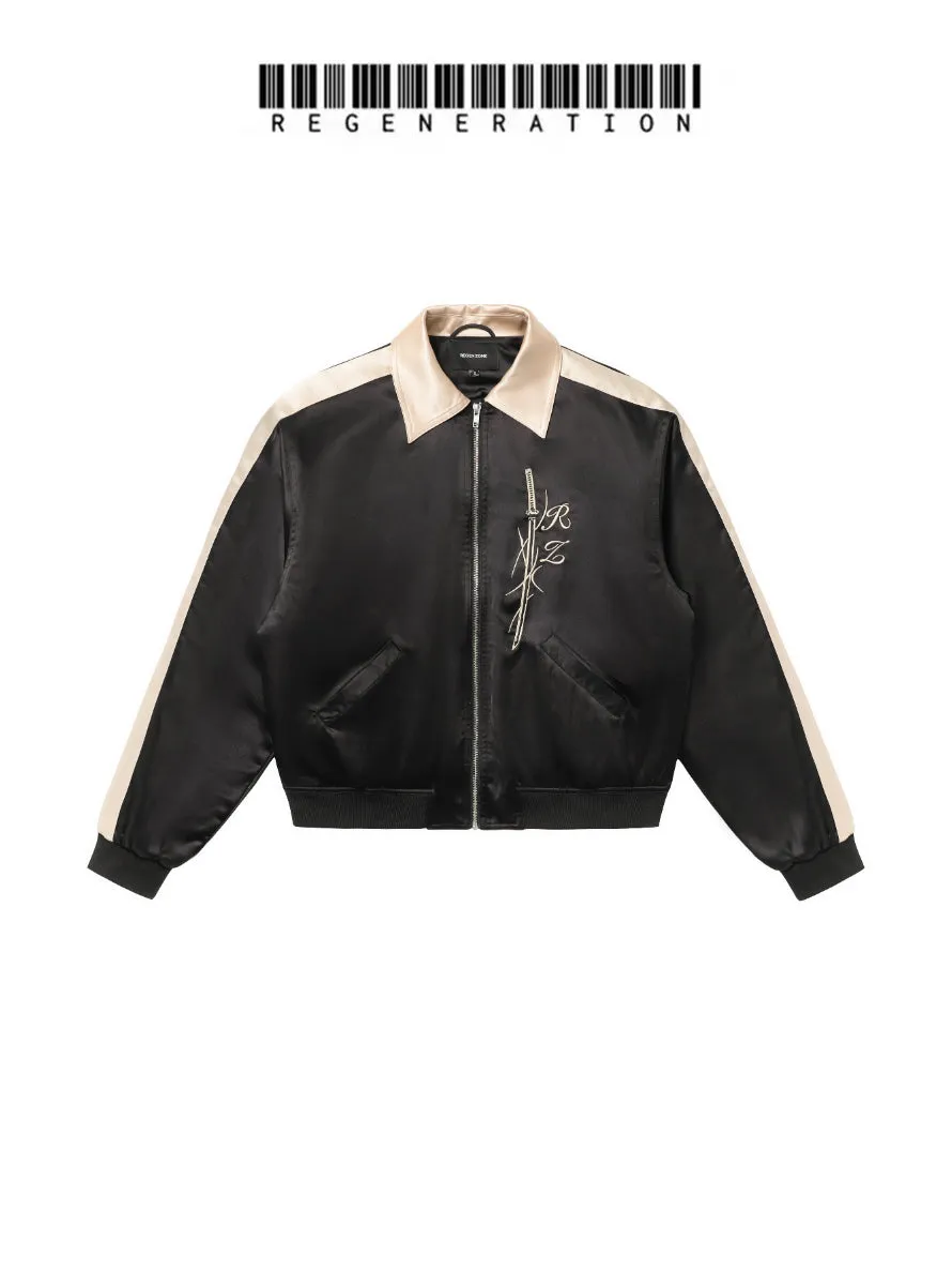 Ronin Luxe Satin Embroidered Jacket - Black & Gold