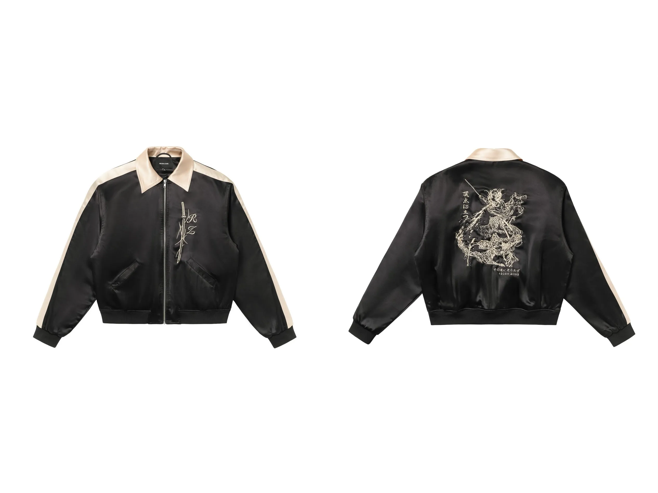 Ronin Luxe Satin Embroidered Jacket - Black & Gold