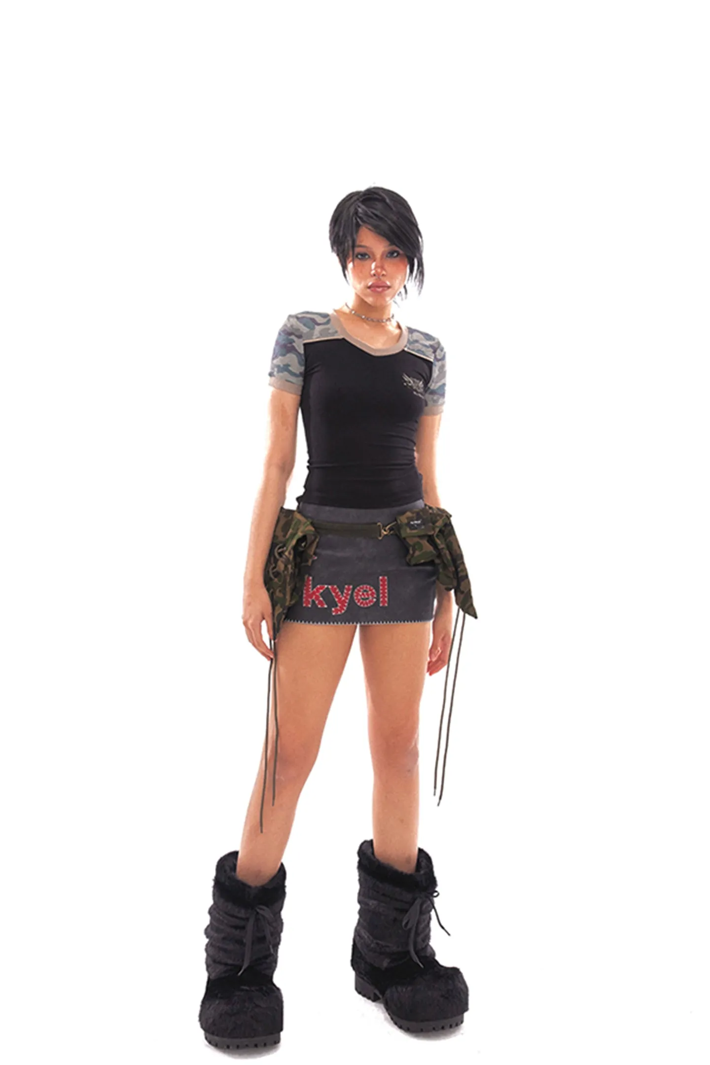 Star Logo Leather Contrast Skirt