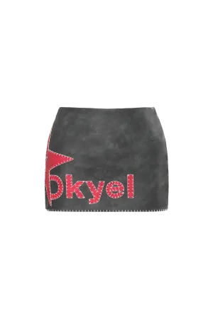 Star Logo Leather Contrast Skirt